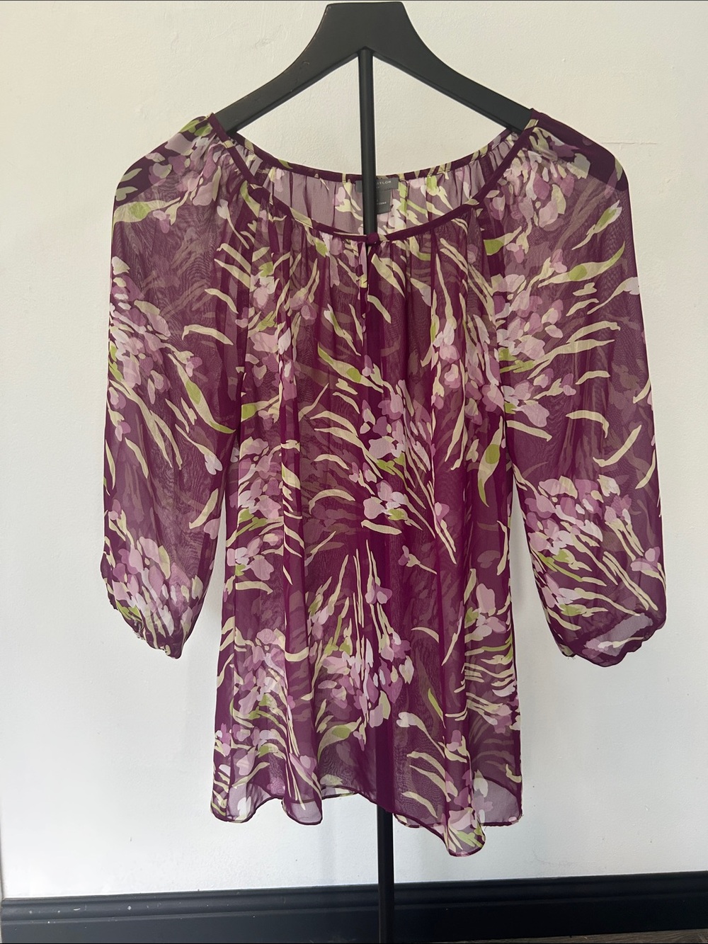 Ann Taylor Factory Plum Floral Sheer Blouse